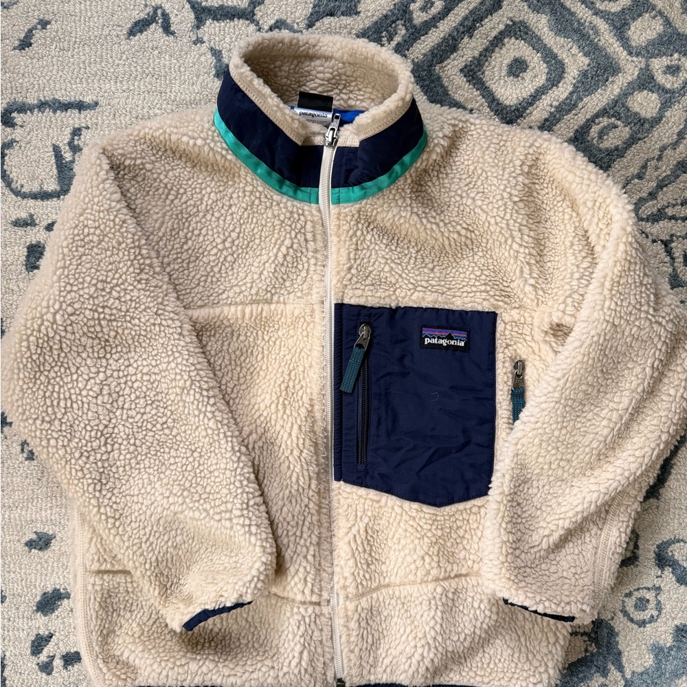 Patagonia Kids Sherpa Fleece Jacket - Cream and Navy